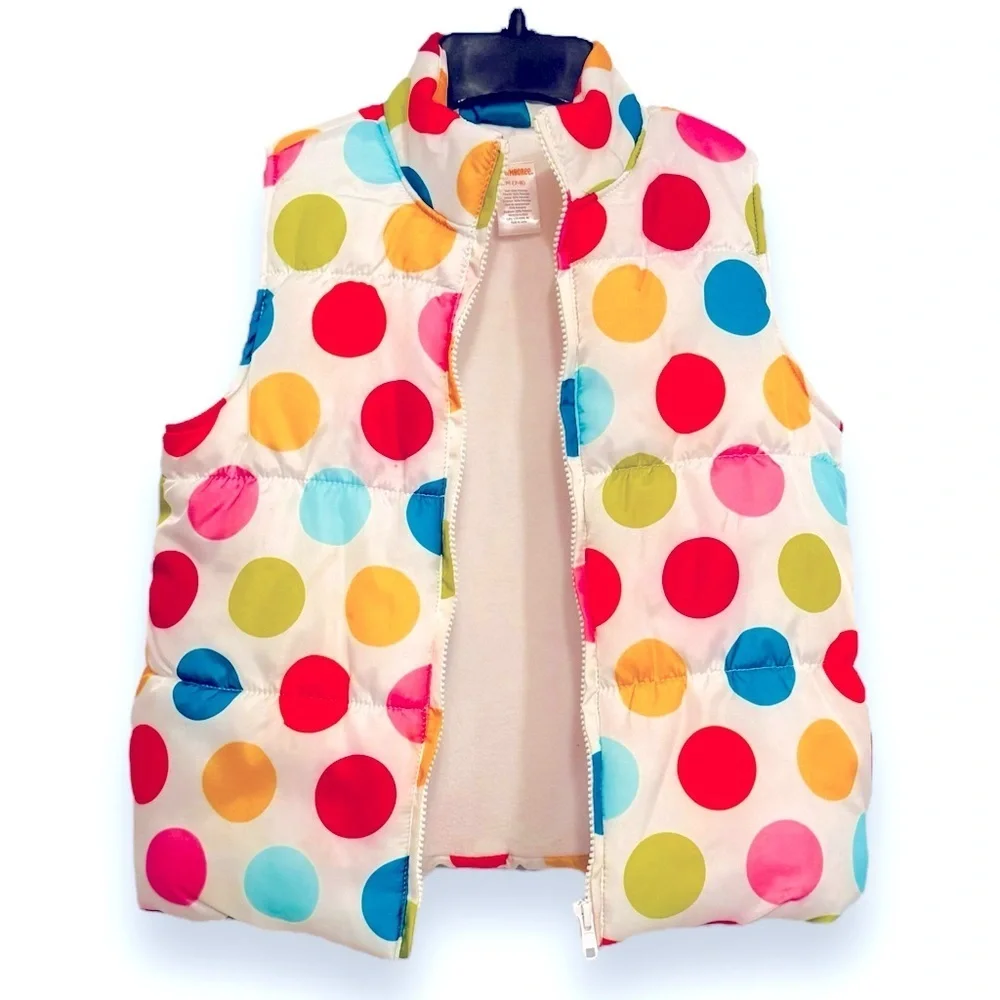 Gymboree Girls M (7-8) Multicolor Polka Dot Zip Up Puffer Vest with Pockets